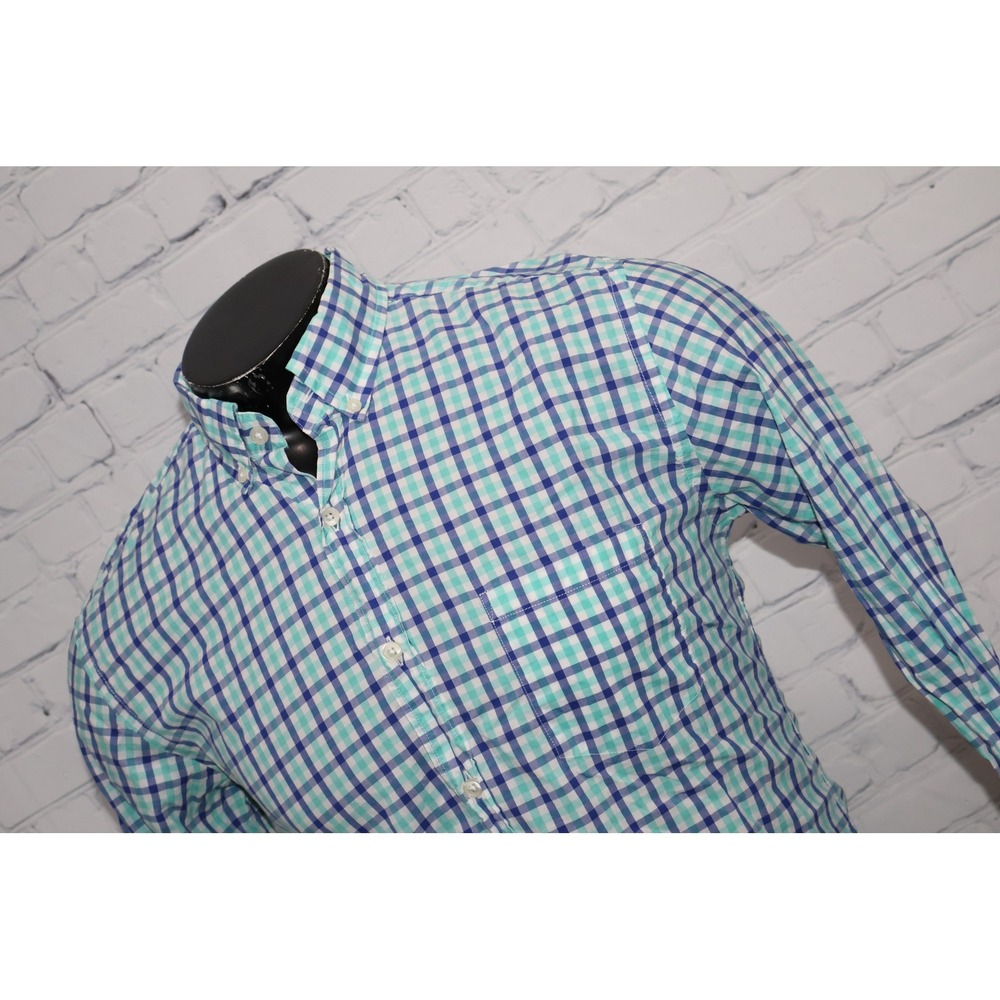 J.Crew Button Down Shirt Mens Medium Blue Teal Plaid Lightweight Cotton LS